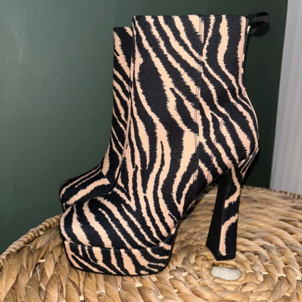 Miss KG Black and Cream Zebra Heeled Boots